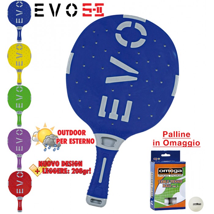 EVO S-II racchetta ping pong  Blu-Grigio per esterno in nylon sfera-vetro, rivestita in gomma, con omaggio.