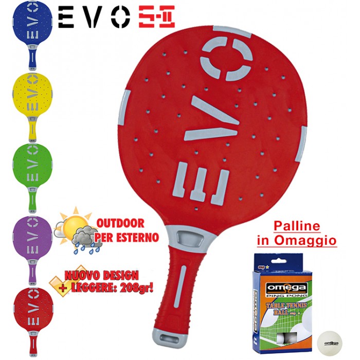 EVO S-II racchetta ping pong  Rosso_Grigio per esterno in nylon sfera-vetro, rivestita in gomma, con omaggio.