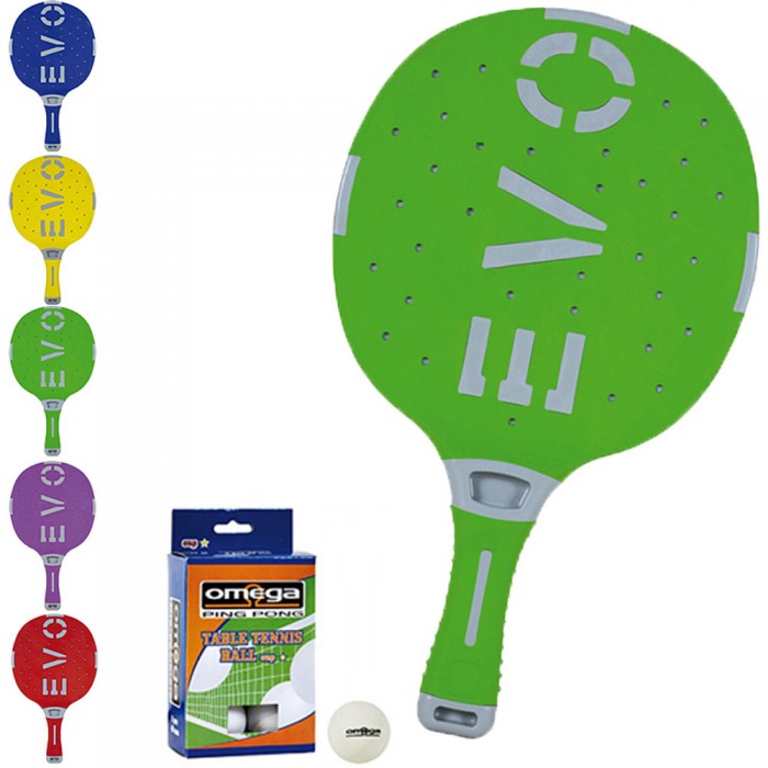 EVO S-II racchetta ping pong  Verde_Grigio per esterno in nylon sfera-vetro, rivestita in gomma, con omaggio.