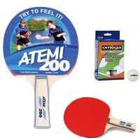 Atemi 200 racchetta da ping pong (tennis da tavolo) dorso rosso-nero, con sei (6) palline in omaggio.