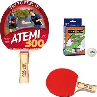 Atemi 300 racchetta da ping pong (tennis da tavolo) omologata dorso rosso-nero, con sei (6) palline in omaggio.