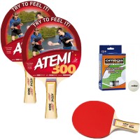 Atemi 300 coppia racchette da ping pong-tennis da tavolo omologate. dorso rosso-nero, con dodici (12) palline in omaggio.