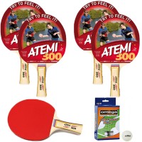 Atemi 300 quattro (4) racchette da ping pong (tennis da tavolo) omologate. dorso rosso-nero, con dodici (12) palline in omaggio.