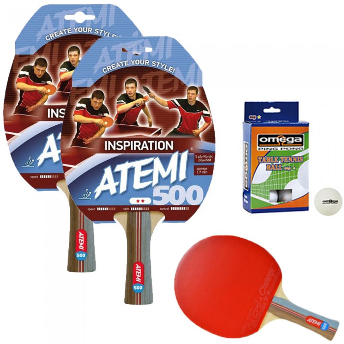 Atemi 500 linea Traning 2 racchette da ping pong (tennis da tavolo) dorso rosso-nero, modello approvato dalla Federazione Internazionale del Ping Pong.