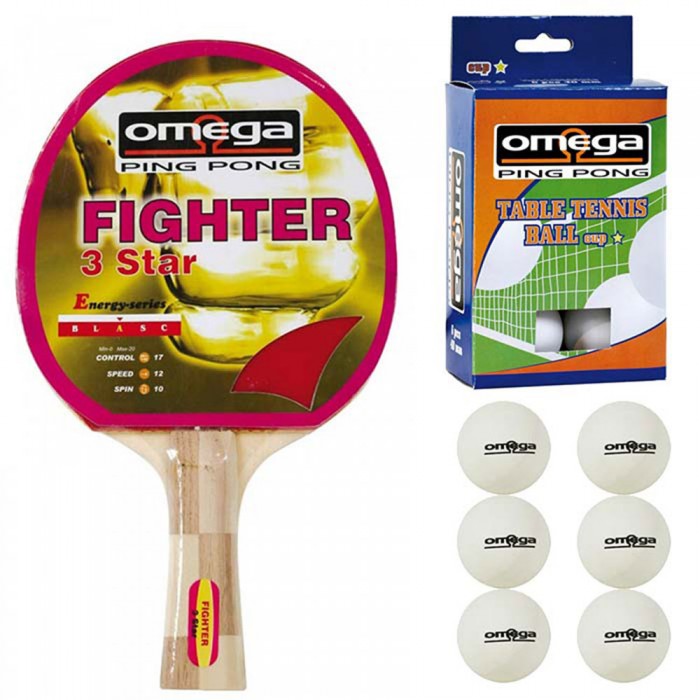 Omega Ping Pong racchetta Fighter compensato gomma con omaggio