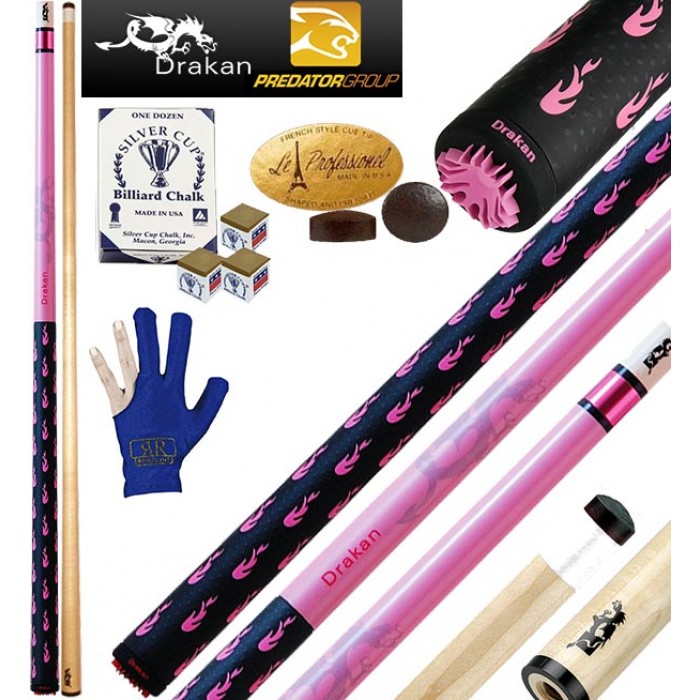 Drakan by Predator, DM Fire Pink stecca biliardo 2pz, cm.147, cuoio  mm.11,8.Tutte le discipline pool, con accessori, ricambi e omaggi.