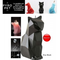 Pyro Pet Kisa-il gatto candela in cera scolpita dalle sembianze di un simpatico gatto nero, con incorporato lo scheletro, artigianale, in metallo dalle sinistre forme di un gatto in agguato.