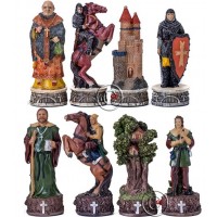 Scacchi artistici tematici Italfama Firenze, in resina, dipinti a mano, figure del mondo di Robin Hood. Re ht. cm.8. base diametro cm.2,5. Originale Idea regalo!