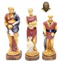 Italfama set scacchi artistici tematici in resina, dipinti a mano, figure della guerra Spartaco e i Gladiatori vs Roma. Re ht. cm.13. base diametro cm.3,5. Originale Idea regalo!