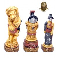 Italfama set scacchi artistici tematici in resina, dipinti a mano, figure della guerra Spartaco e i Gladiatori vs Roma. Re ht. cm.13. base diametro cm.3,5. Originale Idea regalo!