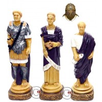 Italfama set scacchi artistici tematici in resina, dipinti a mano, figure della guerra Spartaco e i Gladiatori vs Roma. Re ht. cm.13. base diametro cm.3,5. Originale Idea regalo!