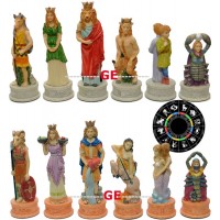 Italfama set scacchi artistici tematici in resina, dipinti a mano, figure dello Zodiaco. Altezza Re 8.00 cm, base diametro 2.5 cm.