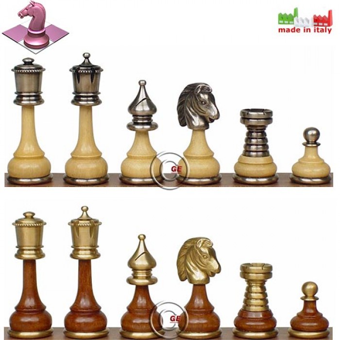 Set eleganti scacchi Staunton Persiano in legno acciaio e ottone Italfama. Re h cm.9, base  cm.3,2. Made In Italy. Prezzo speciale!