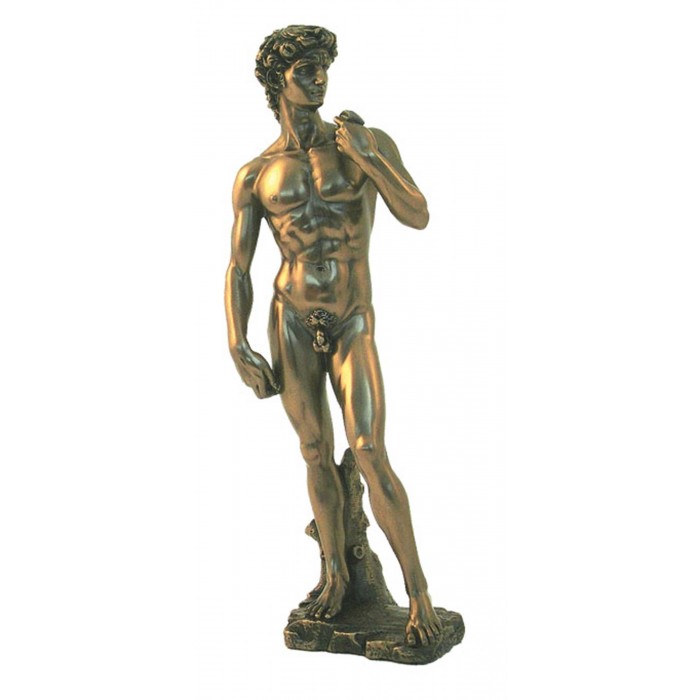 Statua del David di Michelangelo Buonarroti in resina bronzata rifinita a mano cm.32. Elegante prodotto firmato Italfama Firenze.