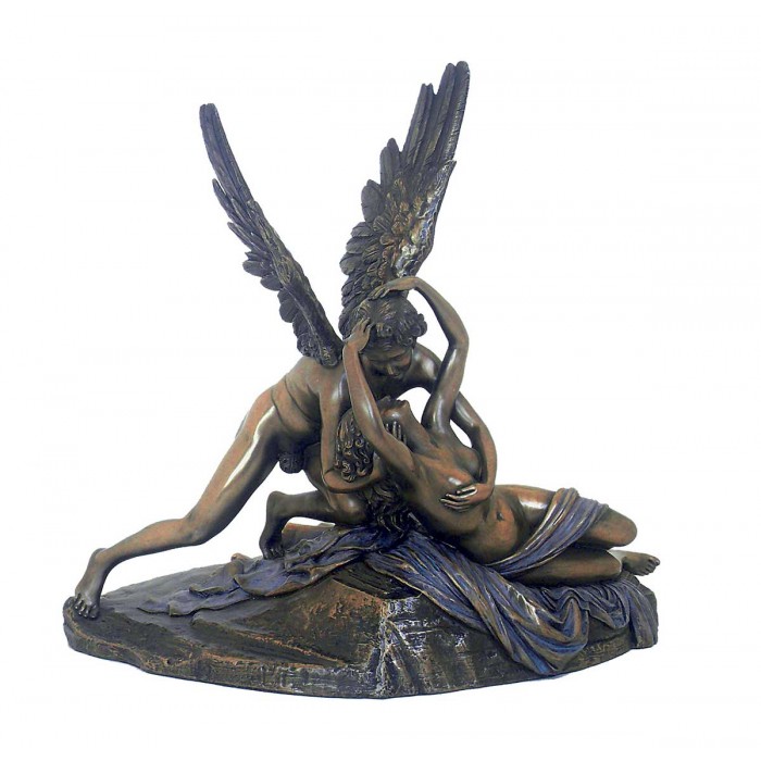 Statua Amore e Psiche di A. Canova riproduzione in resina bronzata altezza cm. 30x29. Elegante prodotto firmato. Italfama Firenze.