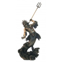Statua in resina bronzata raffigurante Poseidone Dio del mare. Statua  interamente rifinita a mano in ogni dettaglio e con ottima bronzatura, altezza cm.34. Elegante idea regalo della Italfama di Firenze-Italia. SR70787.