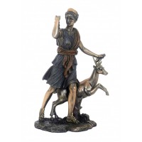 Statua di Artemis-Diana dea della caccia, nella mitologia Romana, in resina bronzata rifinita a mano cm.29.