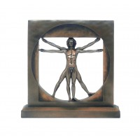 Statua Uomo Vitruviano di Leonardo da Vinci, riproduzione, in resina bronzata rifinita a mano cm. 22x22. Elegante prodotto firmato Italfama Firenze.