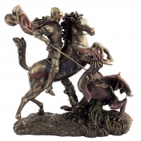 Statua San Giorgio e il drago, in resina bronzata rifinita a mano cm.25X15XH28 firmata Italfama Firenze SR73533 