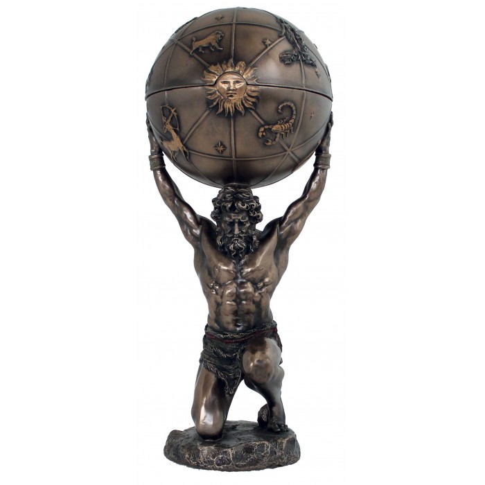 Italfama Firenze statua di Atlas,  Atlante Titano che regge il mondo, in resina bronzata rifinita a mano cm.32. SR 74773
