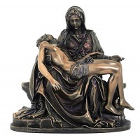 Statua La Pietà di Michelangelo riproduzione in resina bronzata altezza cm.16. Elegante prodotto firmato. Italfama Firenze