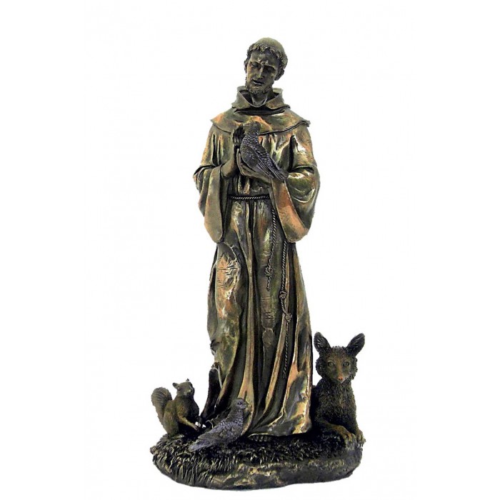 Statua San Francesco di Assisi in resina bronzata,  rifinita a mano in ogni minimo dettaglio,  altezza cm.31. Elegante prodotto Italfama Firenze. SR75047