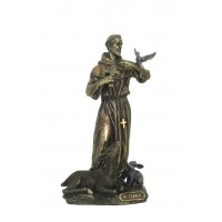 Statua San Francesco di Assisi in resina bronzata,  rifinita a mano in ogni minimo dettaglio,  altezza cm.22. Elegante prodotto Italfama Firenze. SR76058