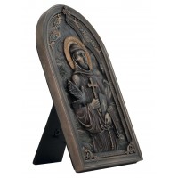 Icona in resina bronzata raffigurante San Francesco. Icona interamente rifinita a mano in ogni dettaglio, altezza cm.23. Elegante idea regalo della Italfama di Firenze-Italia. SR76567