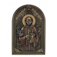 Icona in resina bronzata raffigurante San Francesco. Icona interamente rifinita a mano in ogni dettaglio, altezza cm.23. Elegante idea regalo della Italfama di Firenze-Italia. SR76567