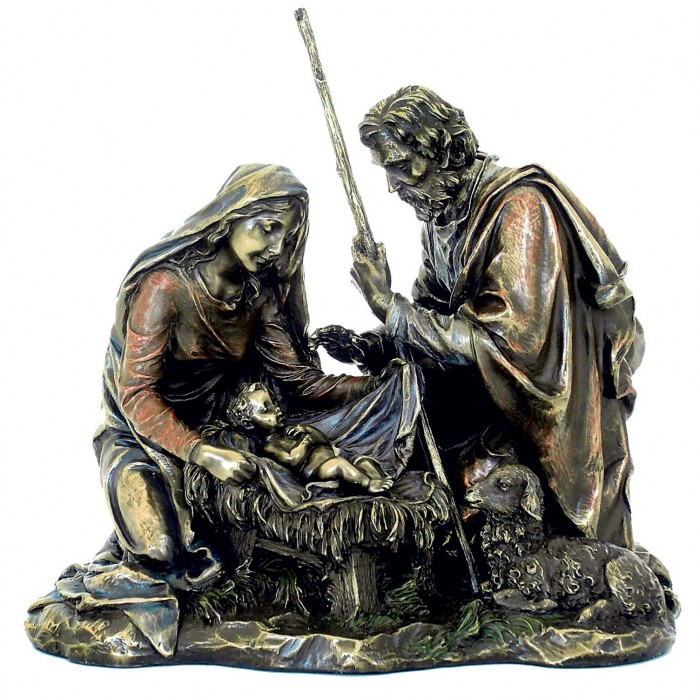 Statua in resina bronzata raffigurante l Natività. Statua  interamente rifinita a mano in ogni dettaglio e bronzata, altezza cm.21. Elegante idea regalo della Italfama di Firenze-Italia. SR74146.