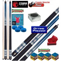 Biliardo Pool coppia stecche Cobra 101 Space, smontabili 2pz. lunghezza calcio + punta cm.147, peso 510-560gr/18-20oz. Punta in acero con cuoio diametro m.13, corredate da cuoi di ricambio, accessori e omaggio. 