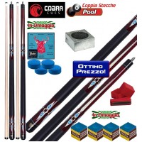 Biliardo Pool coppia stecche Cobra 102 Space 2, smontabili 2pz. lunghezza calcio + punta cm.147, peso 510-560gr/18-20oz. Punta in acero con cuoio diametro m.13, corredate da cuoi di ricambio, accessori e omaggio. 