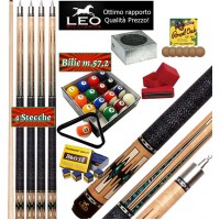 Biliardo Pool quattro stecche semipro Leo Billiards Star Barton, smontabile 2pz. lunghezza cm.147. Punta in acero con cuoio diametro m.12,8, con set di bilie Pool, ricambi, accessori e omaggio. Offerta speciale per corredare il Vostro biliardo