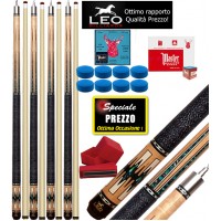 Biliardo Pool quattro stecche semipro Leo Billiards Star Barton, smontabile 2pz. lunghezza cm.147. Punta in acero con cuoio diametro m.12,8, con 8 cuoi Elk Master di ricambio e un porta gesso magnetico. Offerta speciale per corredare il Vostro biliardo