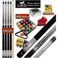 Biliardo Pool quattro stecche semipro Leo Billiards Vip Champion, smontabile 2pz. lunghezza cm.147. Punta in acero con cuoio diametro m.12,8, con set di bilie Pool, ricambi, accessori e omaggio. Offerta speciale per corredare il Vostro biliardo