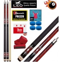 Biliardo Pool due (2) stecche semipro Leo Billiards Vip Crono smontabile 2pz. lunghezza cm.147. Punta in acero con cuoio diametro m.12,8, con 8 cuoi Elk Master di ricambio e un porta gesso magnetico. Offerta speciale per corredare il Vostro biliardo