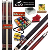 Biliardo Pool quattro stecche semipro Leo Billiards Vip Crono, smontabile 2pz. lunghezza cm.147. Punta in acero con cuoio diametro m.12,8, con set di bilie Pool, ricambi, accessori e omaggio. Offerta speciale per corredare il Vostro biliardo