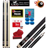 Biliardo Pool due (2) stecche semipro Leo Billiards Star Sybert, smontabile 2pz. lunghezza cm.147. Punta in acero con cuoio diametro m.12,8, con 8 cuoi Elk Master di ricambio e un porta gesso magnetico. Offerta speciale per corredare il Vostro biliardo