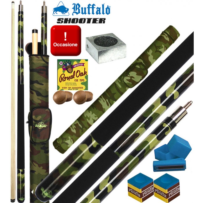 Stecca biliardo pool Buffalo Army cm.145 diametro cuoio mm.12, con porta stecca a tubo.  Accessori e omaggi.