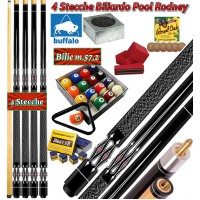 Stecca biliardo pool (carambola), quattro (4) stecche  Rodney black smontabili 2 pz. Lunghezza cm.145, punta diametro m.12. Peso 18/19oz, con set di bilie pool 57,2, accessori e ricambi e omaggio. Offerta promozionale.