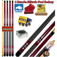 Stecca biliardo pool (carambola), quattro (4) stecche  Rodney Red smontabili 2 pz. Lunghezza cm.145, punta diametro m.12. Peso 18/19oz, con accessori e ricambi e omaggio. Offerta promozionale.