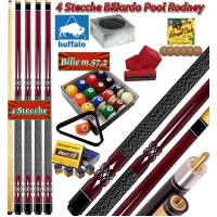 Stecca biliardo pool (carambola), quattro (4) stecche  Rodney red smontabili 2 pz. Lunghezza cm.145, punta diametro m.12. Peso 18/19oz, con set di bilie pool 57,2, accessori e ricambi e omaggio. Offerta promozionale.