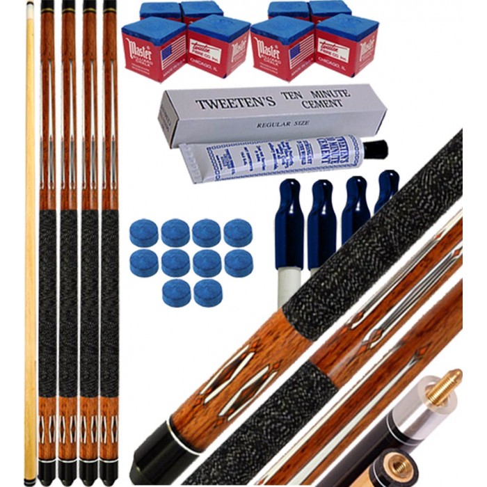 Buffalo Tycoon Brown kit 4 stecche biliardo pool cm.145, punta  mm.12, smont.li 2 pz. accessori, ricambi e omaggio, vedi dettagli.