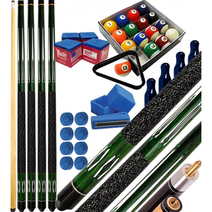 Buffalo Tycoon Verde kit 4 stecche biliardo pool cm.145, punta  mm.12, smont.li 2 pz. Bilie 57,2 pool, accessori, ricambi e omaggio, vedi dettagli.