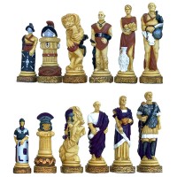 Italfama set scacchi artistici tematici in resina, dipinti a mano, figure della guerra Spartaco e i Gladiatori vs Roma. Re ht. cm.13. base diametro cm.3,5. Originale Idea regalo!