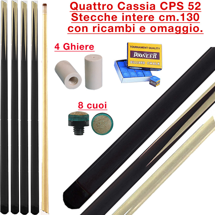 CPS Cassia 52  quattro stecche intere cm.130 per biliardo tutte le discipline con ricambi e omaggio.