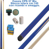 CPS Cassia 57 Blu stecca intera cm.145 biliardo tutte le discipline con cuoi e ghiere-ferule di ricambio. Gessi in omaggio.