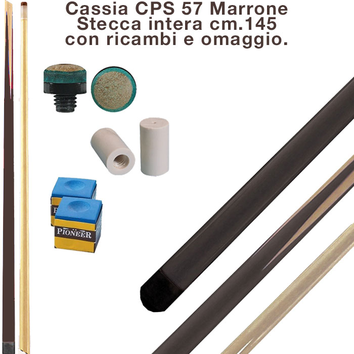 CPS Cassia 57 Marrone stecca intera cm.145 biliardo tutte le discipline con cuoi e ghiere-ferule di ricambio. Gessi in omaggio.