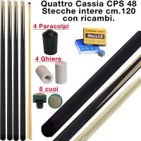 CPS Cassia 48 quattro stecche intere cm.120 per biliardo tutte le discipline con 3 ricambi e omaggio