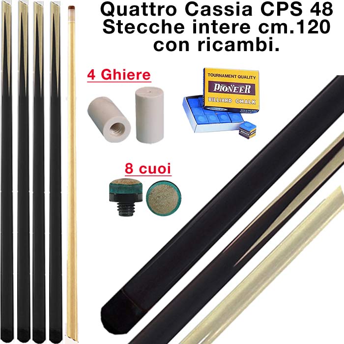 CPS Cassia 48 quattro stecche intere cm.120 per biliardo tutte le discipline con ricambi e omaggio CPS Cassia 48 quattro stecche intere cm.120 per biliardo tutte le discipline con ricambi e omaggio
